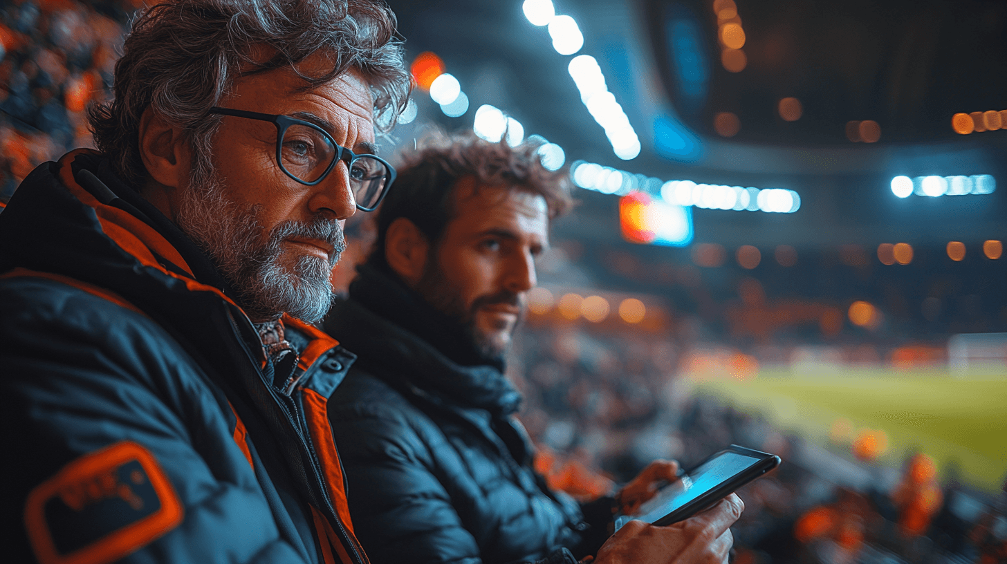 Football scouts analyzing players from the stands
