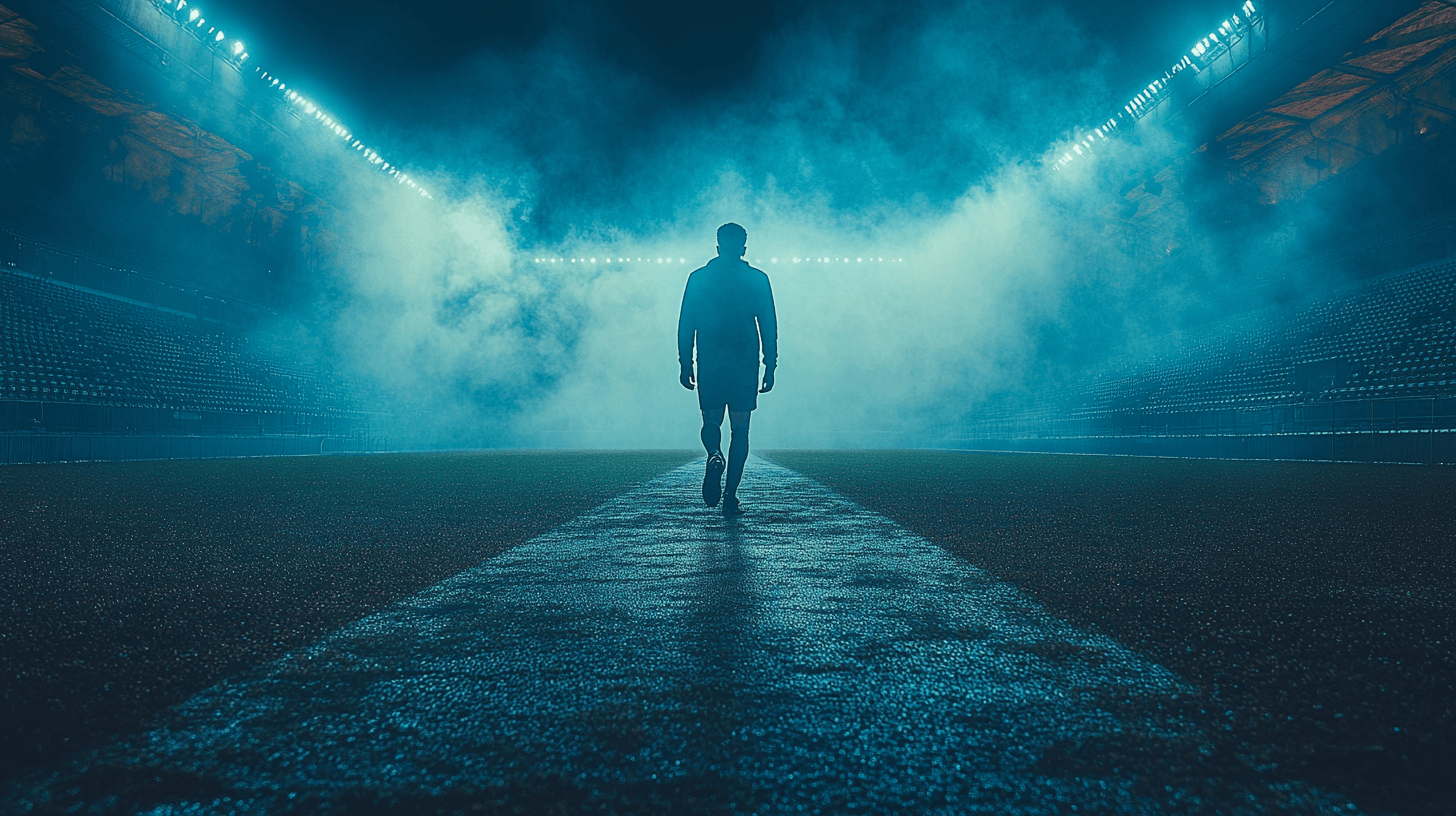 Player walking onto stadium pitch