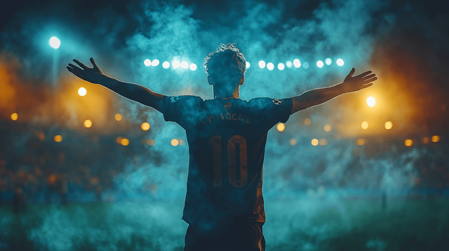 Football player celebrating with arms raised